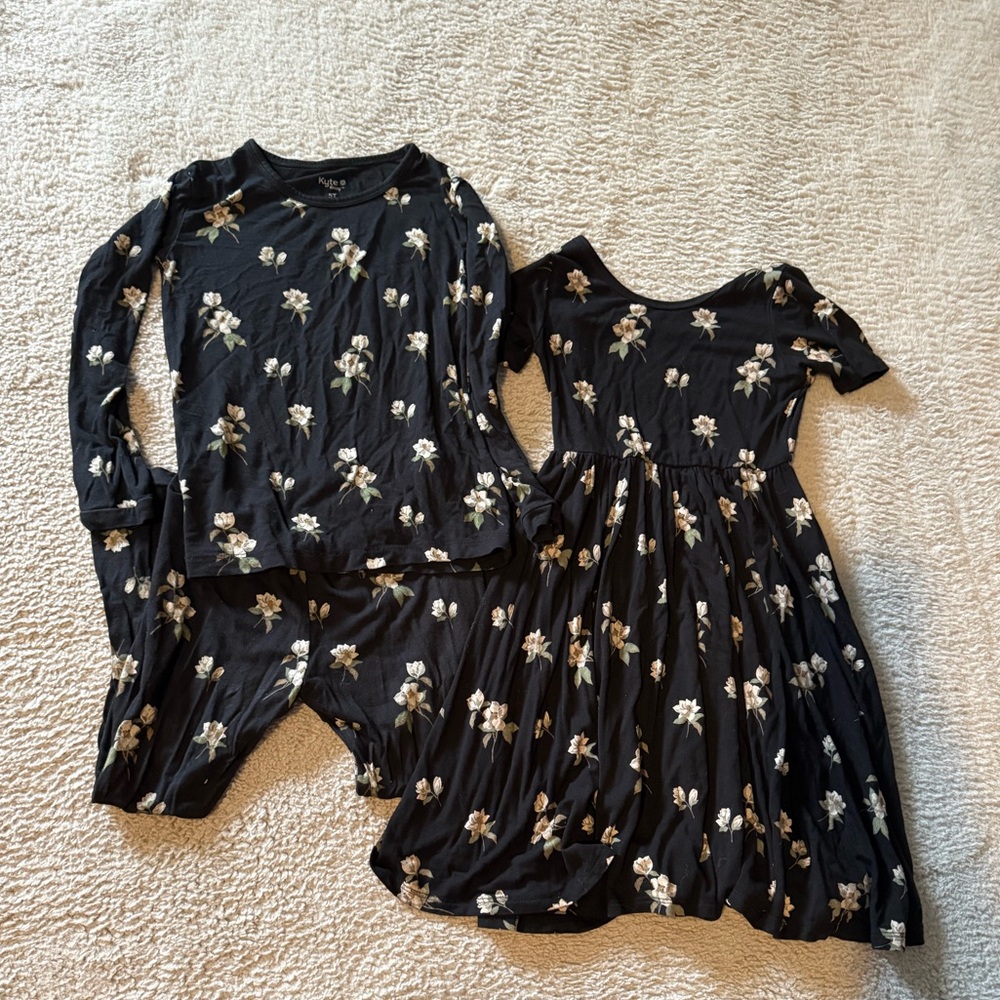 Kyte Baby Floral Black Kids Dress & long sleeve PJs